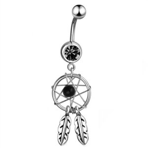 Navelpiercing Dromenvanger Zilver Donkerzwart