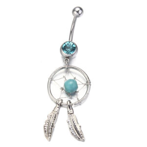 Navelpiercing Dromenvanger Zilver met Lichtblauwe Parel