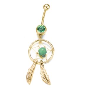 Navelpiercing Dromenvanger Goud met Smaragdgroene Parel