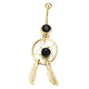 Navelpiercing Dromenvanger Goud met Zwarte Parel